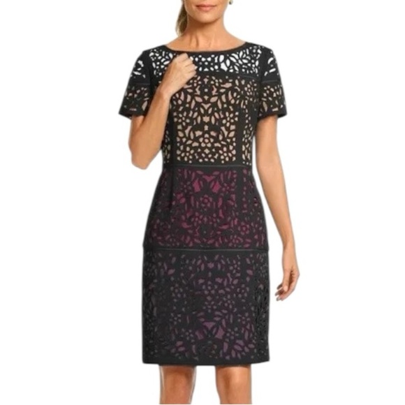 Black Ombré Laser Cut Sheath Dress Party Cocktail Special Occasion SZ 2 New - Picture 1 of 4